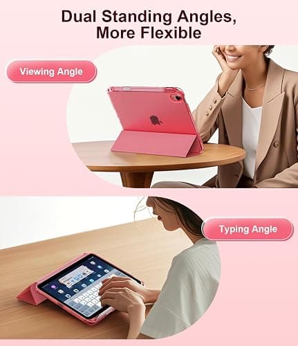 TiMOVO Case for iPad A16 11th Generation 2025 11 Inch/iPad 10th Generation 2022 10.9 Inch with Pencil Holder, Slim Stand Cover with Translucent Back, Support Touch ID, Auto Wake/Sleep, Watermelon Pink thumbnail 5