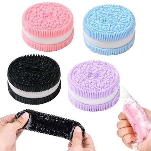 4Pcs Biscuit Stress Relief Toy, Pinching Biscuit Simulation Squishy Toy, Anxiety Relief Sensory Toy,Soft Decompression Toy, Stress Squeeze Fidget Toys for Kids and Adults, Taba Squishy, Fufu Squishy - Image 1