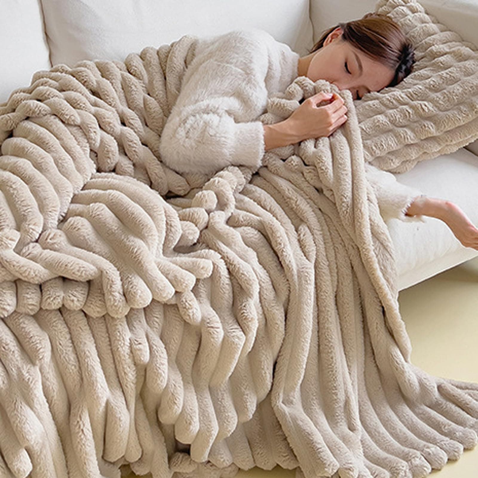 Ultra-Soft Faux Rabbit Fur Throw Blanket with Fluffy Warm Throw Blanket for Cozy Winter Nights – Reversible Thick Blanket (50"x60") in Elegant Tie-Dye Charcoal for Bed & Couch (White,27.59 * 39.37in) thumbnail 4