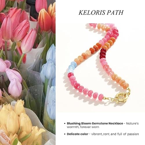 KELORIS PATH Beaded Gemstone Necklaces for Women | Colorful 16'' Bead Natural Stone Choker, Handmade Summer Jewelry for Beach with 14K Gold Plated Spring Ring Clasp thumbnail 2