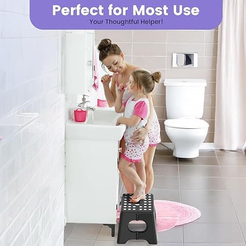 HBTower Folding Step Stool 9 Inch - Holds 600 lb, Non-Slip Surface & Carry Handle - Sturdy Step Stool for Kids, Toddlers & Adults - Compact Foldable Foot Stool for Kitchen, Bathroom, Bedroom, Outdoor thumbnail 10