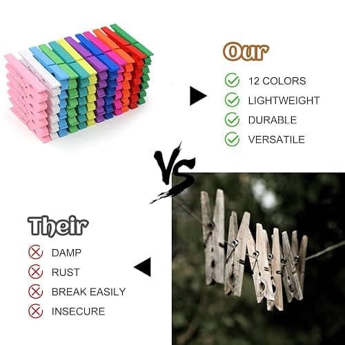 Phinus 72 Pcs Colorful Wooden Clothes Pins, 2.9 Inch 12 Colors Clothes Pins for Hanging Clothes, Pictures, Photos, Classroom, Crafts, Decoration, Colorful Clothespins Heavy Duty thumbnail 5