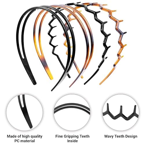 REDANHA 4-Piece Plastic Hairband Set - Zigzag Headband with Sharks Tooth Design, Non-Slip Double Row Teeth Hair Comb for Women & Girls - Black & Brown thumbnail 4