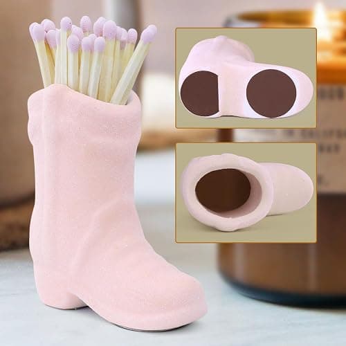 KALAUTO Cowboy Boot Match Holder With Striker - Coastal Home Ceramic Cowgirl Boot Decor Aesthetic Small Cute Matchstick Box Western Decorative Mini Matchesboxes For Bathroom Bedroom Fireplace Kitchen thumbnail 4