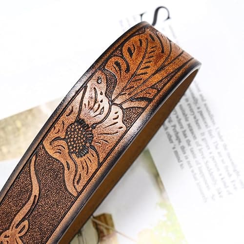 Western-Cowboy-Leather-Belts for Women Turquoise-Oval-Buckle Embossed Cowgirl Belt for Jeans Pants Fit for 27"-41" thumbnail 3