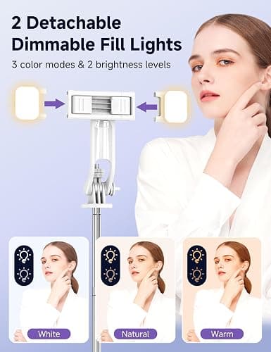 Selfie Stick Tripod with 2 Light, 3 Light Modes & 6 Brightness Levels Extendable Phone Tripod with Detachable Remote & Phone Holder, Portable Camera Tripod Compatible with iphone16 15 14 13/Android thumbnail 3