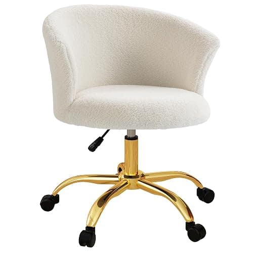 Vinsetto Armless Office Chair, Fluffy Computer Desk Chair with Adjustable Height, Swivel Wheels, Mid Back, Gold - Image 1