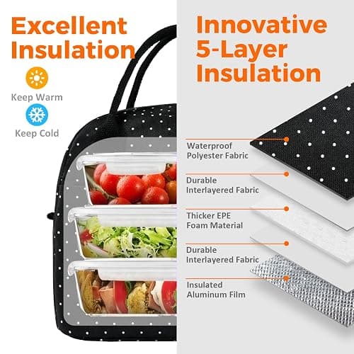 Moyad Lunch Bags for Women, 10L Reusable Insulated Lunch Bags Cooler Lunch Box for Women Work Travel Picnic Camping Outdoor, Polka Dot thumbnail 4