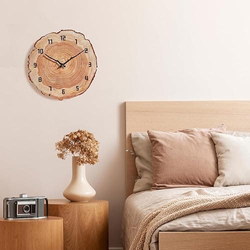 YRUDMBIN Rustic Wall Clock Silent 12 Inch Battery Operated Wooden Home Decor for Bathroom Kitchen Bedroom Living Room,Annual Ring thumbnail 2