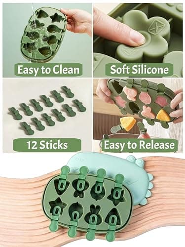 Silicone Popsicle Molds, Dinosaur Animal Small Mini Popsicles Molds, Fun Shaped Homemade Ice Popsicle Molds Set, BPA Free (Green-crocodile(8 pieces)) thumbnail 5
