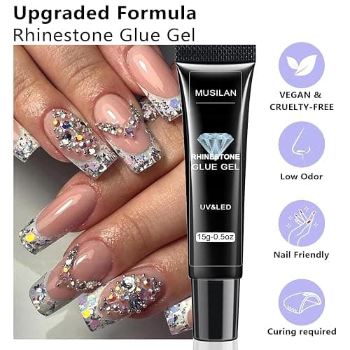 MUSILAN Nail Rhinestone Glue,Super Strong Rhinestones Gel Nail Glue for 3D Nails Beads Stickers Stones Crystals Diamond Art Jewels 3D Decorations Tools,Cured Need thumbnail 2