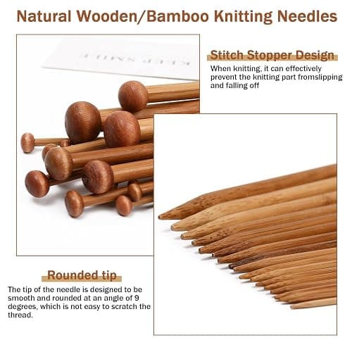7 Pairs Bamboo Knitting Needles Set, Bamboo Natural, Long Wooden Knitting Needle, Single Point Straight Wood Needles, Wooden Knittings Needle for Beginners for Making Sweater, Shawl, Scarf thumbnail 3
