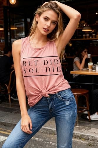 AIMITAG But Did You Die Muscle Tank Top Women Workout Tank Vacation Shirt Casual Letters Print Sleeveless Holiday Shirt thumbnail 2