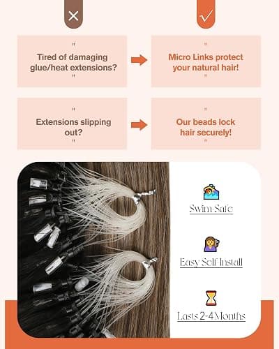 Sunny Hair Brown Micro Link Hair Extensions Human Hair Soft Microloop Hair Extensions Human Hair Dark Brown Highlight Caramel Blonde Cold Fusion Extensions Real Human Hair for Women 20inch 50g thumbnail 6