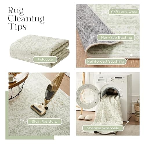 BILEEHOME Sage Green Rug for Nursery Baby Girl,Boho Floral Washable Soft Faux Wool Cottagecore Area Rugs for Living Room Bedroom,5 x7,Light Green - 5' x 7' (Rectangular) - Sage Green thumbnail 5