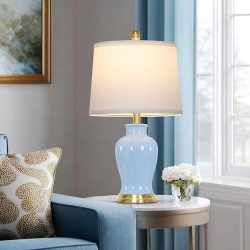 23" Modern Blue Ceramic Table Lamps Set of 2, Coastal Ceramic Lamps for Living Room, Classic Bedside Lamp with Ginger Jar Design, Elegant Bedroom Lamp for Night stand Desk Side End Table Home Decor thumbnail 4
