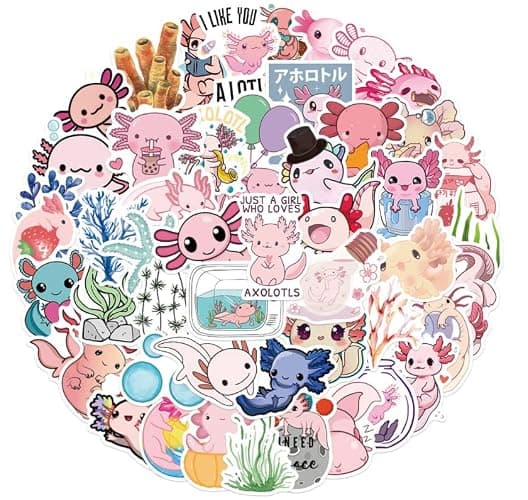Axolotl Stickers |50PCS| Cute Reptiles Stickers, Waterproof Stickers Pack Decals for Laptop Water Bottles Bike Skateboard Luggage Scrapbook Computer, DIY Decoration as Gifts for Teens Adult - Image 1