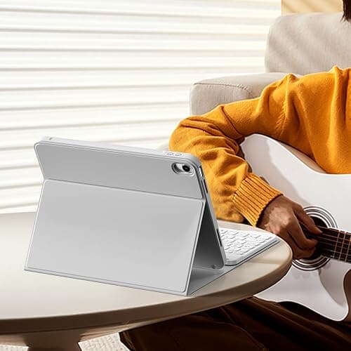 kenke for iPad 11/10th Gen Case with Keyboard 11/10.9 inch 2025 A16/2022, Detachable Wireless Bluetooth Keyboard Case Thin & Light with Built-in Left Side Pencil Holder, White Square Keycaps (Gray) thumbnail 9