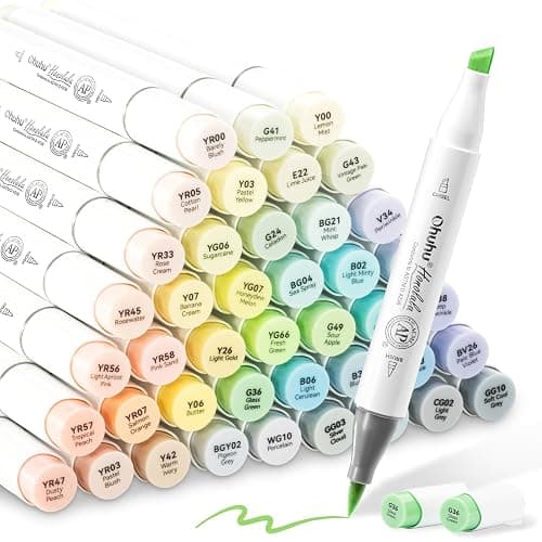Ohuhu Pastel Alcohol Brush Markers- 48 Colors of Honolulu Blossoming- Alcohol Based Double Tipped Art Marker Set for Artist Adults Coloring Illustration- Brush & Chisel - Refillable - AP Certificated - Image 1
