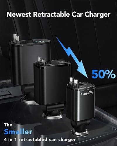 Retractable Car Charger Adapter for iPhone 17,4 in 1 Fast Charging Car Phone Charger,69W USB C Car Truck Accessories,Road Trip Essentials Gift for Men Women for iPhone 17 Pro Max/16/15/14/13/12,Galaxy thumbnail 5