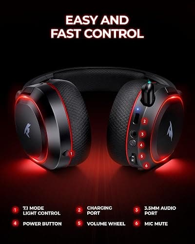 Wireless Gaming Headset, 7.1 Surround Sound, 2.4Ghz USB Gaming Headphones Bluetooth 5.4, 100-Hr Noise Canceling Mic RGB Light, Wireless Headset for PC PS5 PS4 Mac Switch, ONLY Wired Mode Suit for Xbox thumbnail 8
