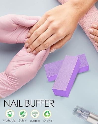 Maryton Nail Buffer Block, Medium/Fine Grit 100/180 Finishing Buffers for Acrylic Nails Gel Polish Nails, 3 Way Professional Pedicure Manicure Buffer Kits, 5 Count (Purple) thumbnail 2