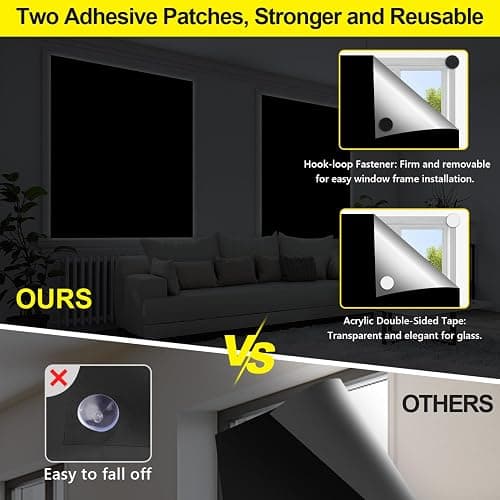 FADOTY Blackout Curtains for Bedroom, Portable 100% Black Out Window Cover Film, Cuttable Blackout Shades Fabric Sheet, No Drill Window Blinds, Sun Heat Light Blocker for Travel Media Dorm, 57'' W thumbnail 4