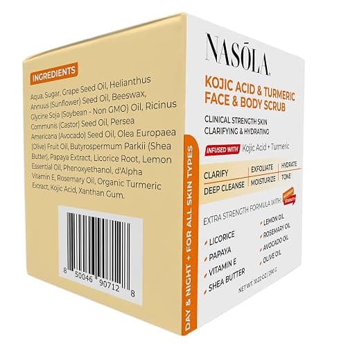 Nasola Kojic Acid Turmeric Face and Body Scrub - Moisturizing & Exfoliating Sugar Scrub with Shea Butter & Oils For All Skin Types - Removes Dead Skin for Hydrated Feel, Great Gifts For Women & Men thumbnail 9