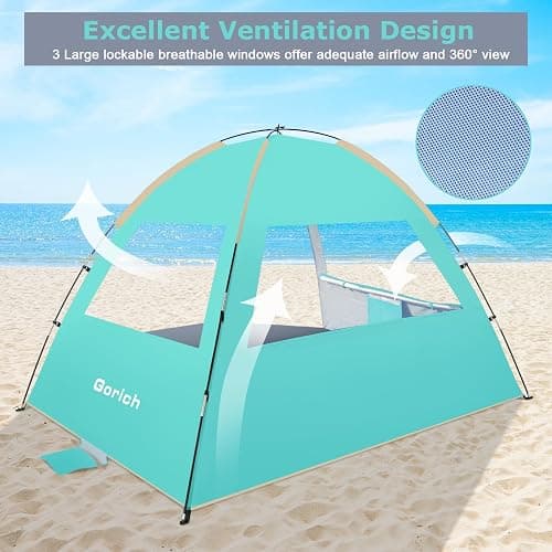 Gorich Beach Tent Sun Shelter for 3/4/6/8/10 Person with UPF 50＋ UV Protection, Lightweight & Easy Setup Beach Shade Canopy, Portable Beach Shade Tent Beach Cabana thumbnail 6