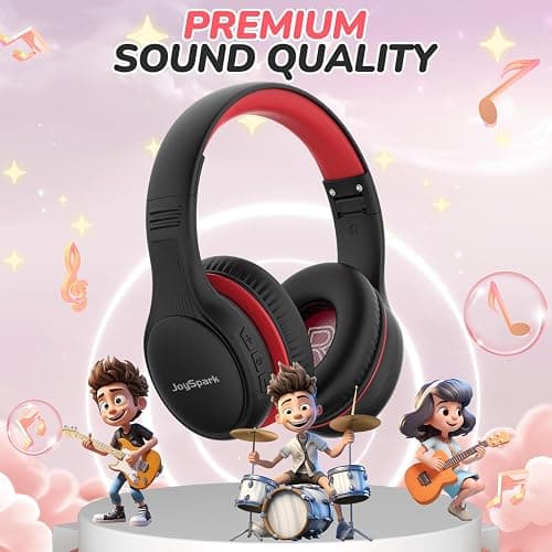 JoySpark Kids Bluetooth Headphones, 60 Hours Playtime, Bluetooth 5.4 Kids Headphones Wireless, Type-C Fast Charging, 85/94dB Volume Limited, Foldable Toddler Wireless Headsets with Mic-Black Red thumbnail 4