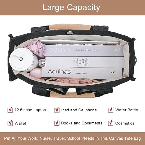 Canvas Tote Bag for Women Crossbody Work Purse with Pockets Top Handle Handbag Satchel Bags for Travel Nurse Teacher thumbnail 5