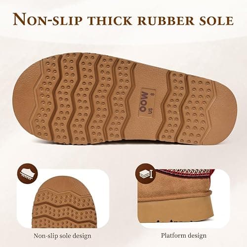 OOW Genuine Suede Platform Slippers for Women with Memory Foam Fuzzy House Shoes for Indoor Outdoor thumbnail 5