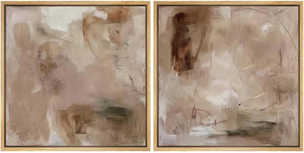 SIGNFORD Framed Canvas Print Wall Art Set Abstract Earthy Tones Soft Blush Illustrations Modern Art Minimal Relax/Calm for Living Room, Bedroom, Office - 24"x24"x2 Natural - Image 1