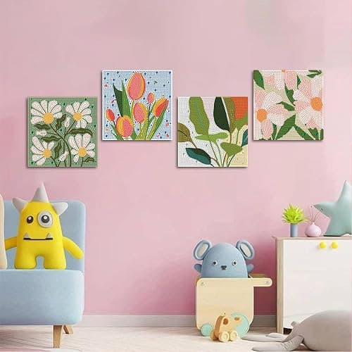 ICYANART 4 Pack Flowers Diamond Art Painting Kits for Kids, Flowers Diamond Art Kits for Kids Ages 4-8-12, Small Diamond Art Kits Gift and Home Wall Decor 6x6inch thumbnail 3
