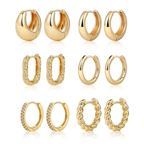 MIDEEO Gold/Sliver Chunky Hoop Earrings Set for Women, 14K Gold Plated Twisted Huggie Hoop Earring Hypoallergenic Thick Open Lightweight Chunky Hoop Earrings Jewelry for Gifts - Image 1