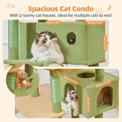 Taoqimiao Cactus Cat Tree, 71-Inch Cat Tower for Indoor Cats Large Adult, Multi-Level Large Cat Condo, 8 Sisal Scratching Posts, Metal Frame Cozy Hammock, Scratch Board, 2 Top Perches, MSC026L thumbnail 4