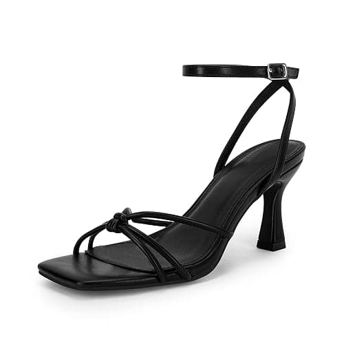 LAICIGO Women's Square Open Toe Heeled Sandals Stiletto Kitten Heel Ankle Buckle Strap Slingback Summer Dress Sandals - Image 1