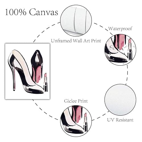 CREATCABIN 4 Toile Rose-Impression sur Toile-Peinture Murale-Talons Hauts-Mode Femme-Maquillage-Parfum-Poster-Décoration Murale Rectangulaire-Huile en Fibre pour la Maison-25x20cm-Sans Cadre thumbnail 4
