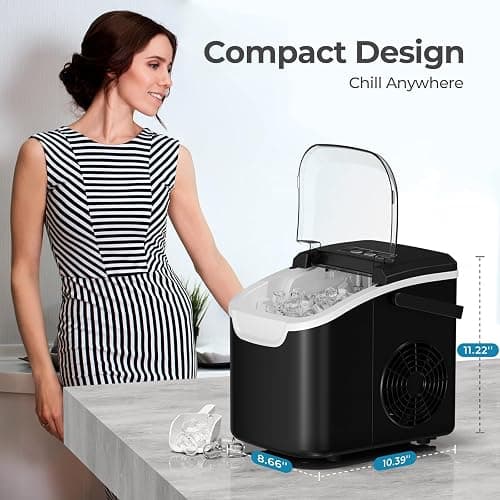 Antarctic Star Countertop Ice Maker Machine, 26Lbs/Day Fastest 6‑Min Ice | 8 Bullet Ice In 6Min, 2 Sizes, Energy-Saving, Portable Handle, Self-Cleaning, Basket/Scoop, Home/Bar/Rv/Camping. Black thumbnail 6