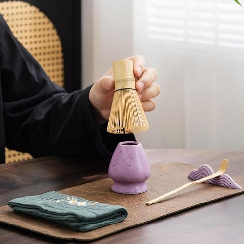 7Pcs Japanese Matcha Tea Set, Matcha Kit with Matcha Bowl (with Pouring Spout), Matcha Whisk, Whisk Holder, Strainer - Elegant Matcha Set for Gifting and Personal Use, Gift Box Packaging (Purple;) thumbnail 5