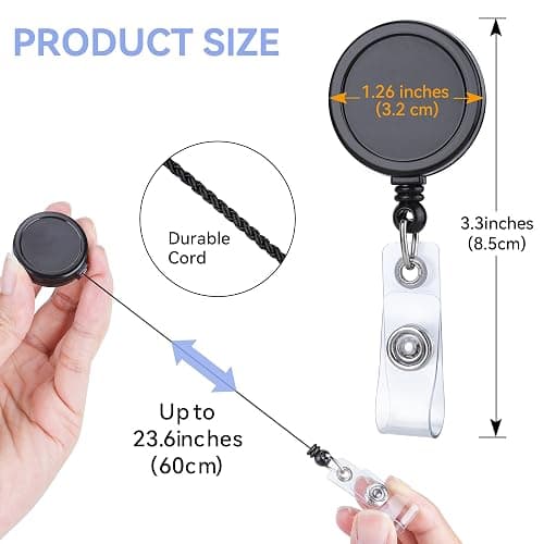 Teskyer 5 Pack Badge Reel, Easy to Attach Alligator Clip, 360 Degree Swivel Badge Holder Retractable Clip, Lightweight, Extend up to 23.6 Inch, Black thumbnail 2