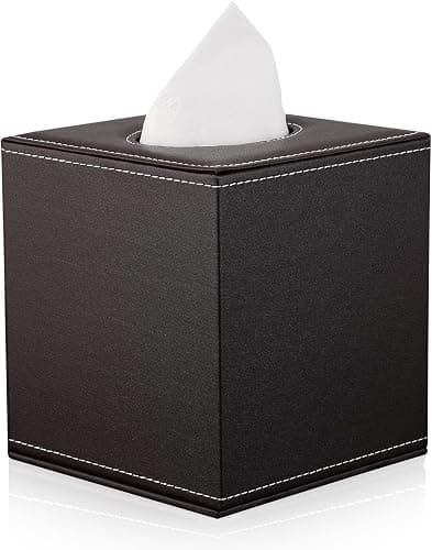 KINGFOM Quadratisch Taschentuchbox, PU Leder Kosmetiktücher Box Tücherbox | Tissue Box für Auto Büro Badezimmer Schlafzimmer (Braun) - Image 1