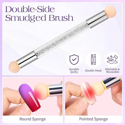 MELLIEX 6 Pièces Pinceau Nail Art Ongles Professionnel, Ultra Fin Nail Art Liner Brushes, Gel Acrylique Pinceau Ongle avec Capuchon, Double Tête Brosse éponge pour DIY Nail Art thumbnail 4