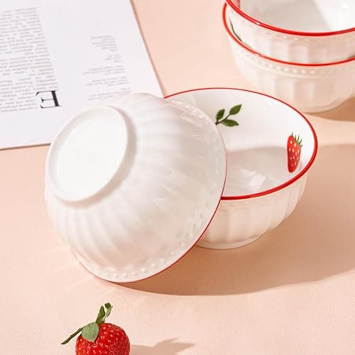 CHILDIKE 10 oz Small Bowls Set of 6, Dessert Bowls for Kids Ice Cream Cereal Soup Rice Fruit - Cute Strawberry Pattern thumbnail 6