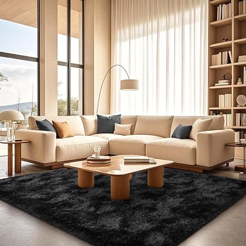 Black Rugs for Bedroom 4x5.9 ft - Ultra Soft Faux Fur Area Rug - Plush Non-Slip Shaggy Carpet for Living Room, Cozy Fluffy Rug for Kids Boys Girls Dorm Nursery Room, High Pile Floor Carpet thumbnail 6