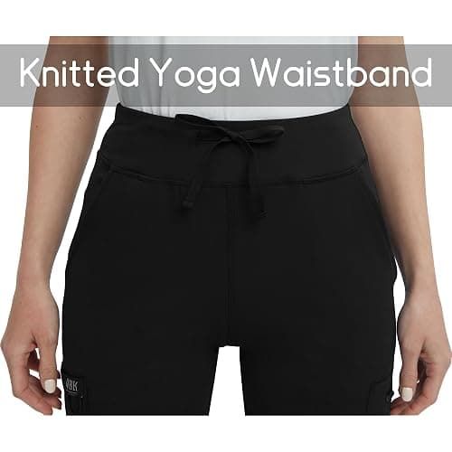 QBK High Rise Yoga Scrub Pants Women - Straight Wide Leg Uniform Pants with Cargo Pocket, Anti-Wrinkle & Knit Yoga Waistband thumbnail 3