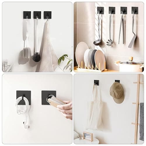 VIS'V Adhesive Towel Hooks, Waterproof Shower Wall Stick on Hooks, 2 Extra Adhesive Strips, Black, 4 Pcs thumbnail 4