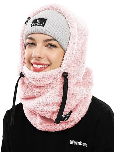 Shy Velvet Balaclava Wind-Resistant Winter Face Mask,Fleece Ski Mask for Men and Women,Warm Face Cover Hat Cap Scarf - Pink - Image 1