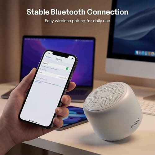 Bobtot Portable Bluetooth Speakers with Strap Easy to Carry, Wireless Waterproof Mini Speaker with Loud Stereo Sound, 20 Hours Playtime, Rechargeable Battery, Built-in Microphone, Light Gray thumbnail 3
