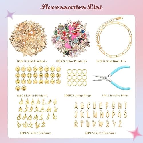 Wisreach 417 PCS Stainless Steel Gold Charm Bracelet Making Kit, DIY Jewelry Making Supplies with Paperclip Chain Bracelets, Charms & Jump Rings, Starter Craft Kit, Women & Beginners thumbnail 3